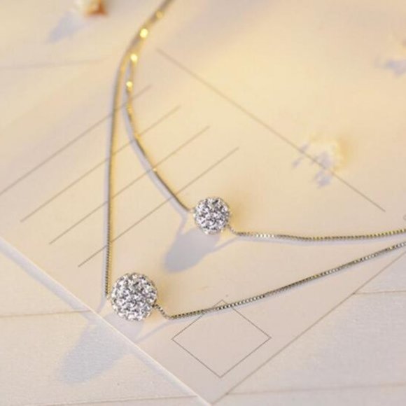 NEW 925 Sterling Silver Double Crystal Ball Chain - Picture 4 of 5